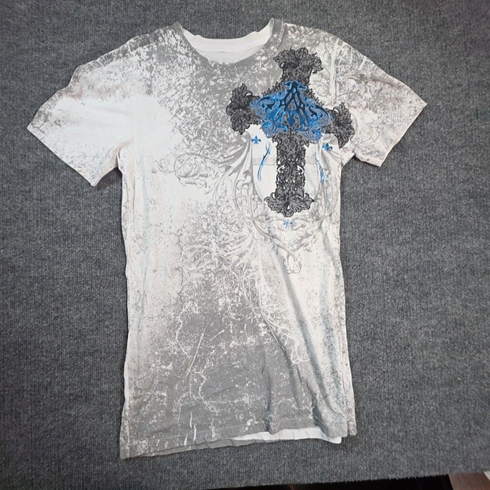 Archaic By Affliction Shirt Mens Medium White Cross Wings Graphic Tee Gothic